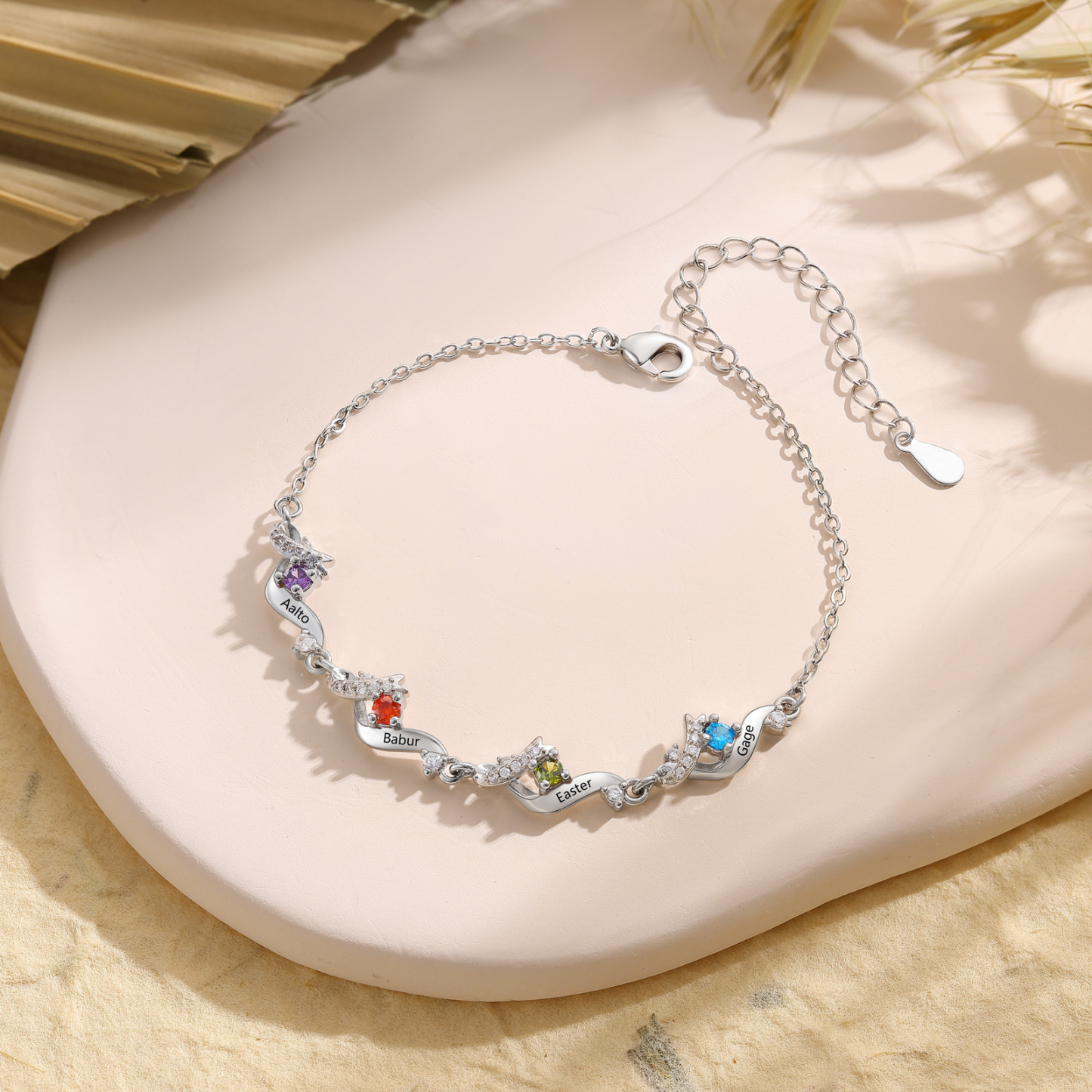 Personalised 2-5 Birthstone Names Bracelet  For Women