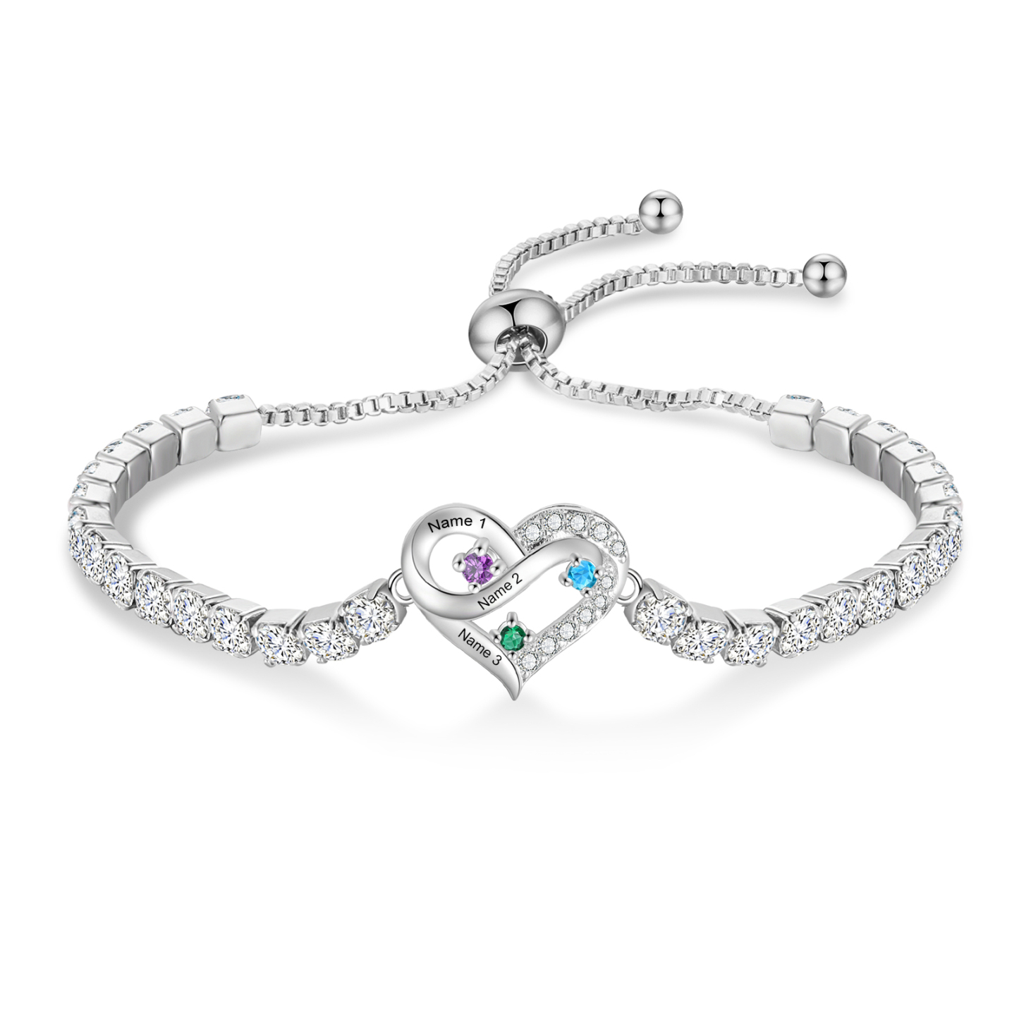 Personalised 2-4 Names Infinity Heart Birthstone Tennis Bracelet