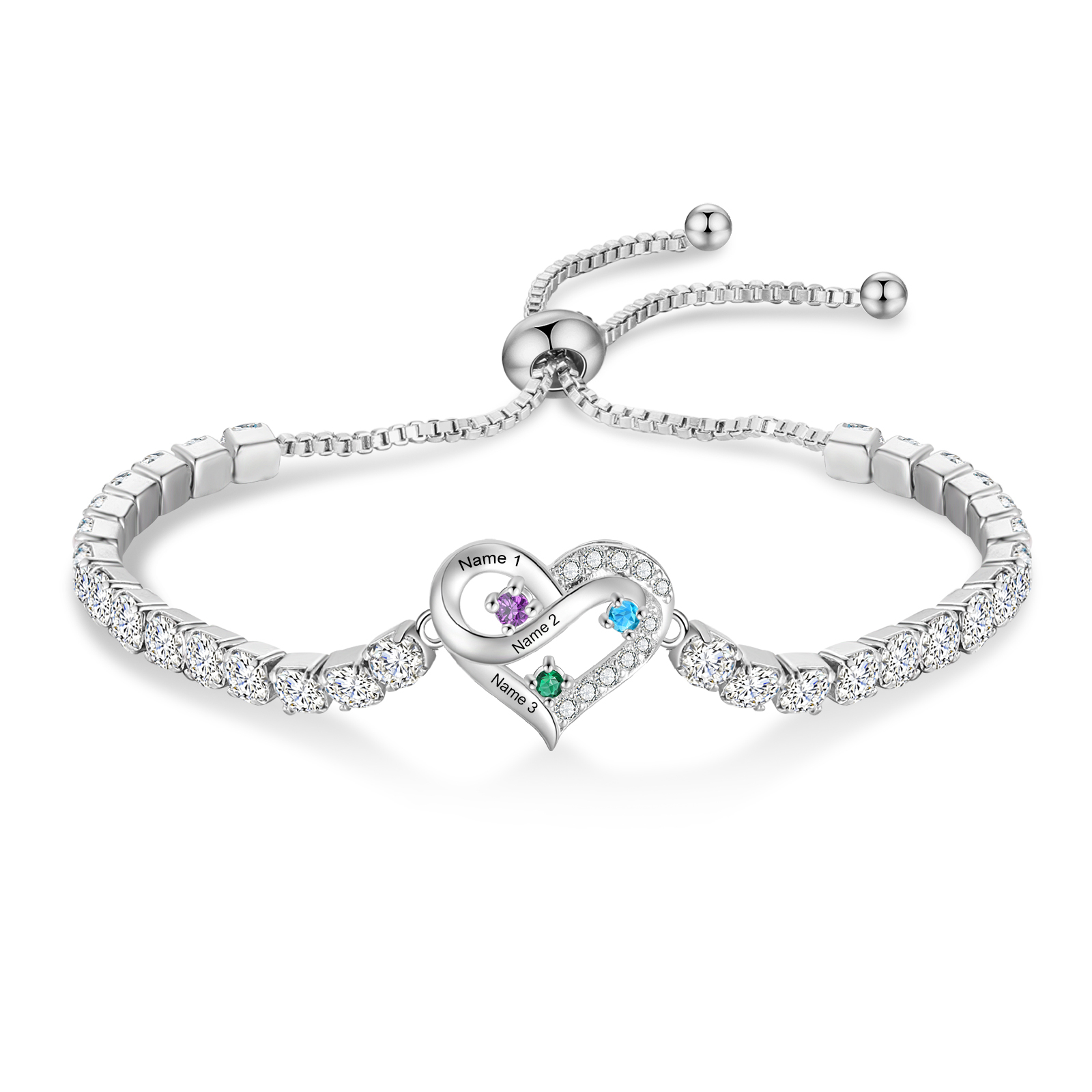 Personalised 2-4 Names Infinity Heart Birthstone Tennis Bracelet