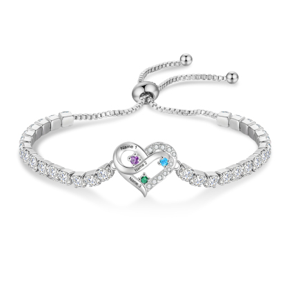 Personalised 2-4 Names Infinity Heart Birthstone Tennis Bracelet