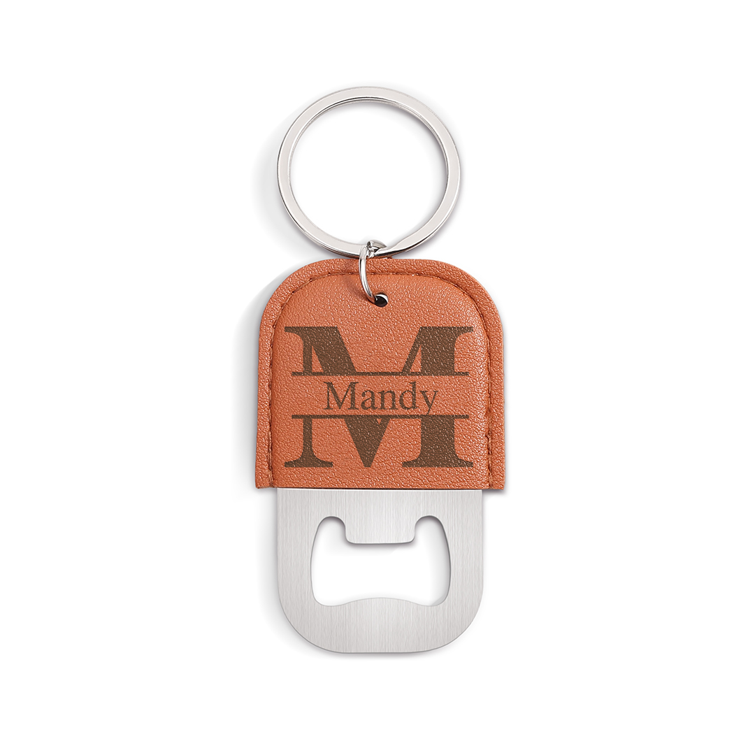 Personalised Leather Initial Bottle Opener Keyring for Men