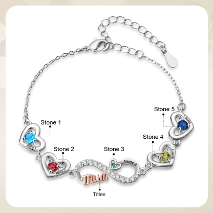 Personalised 2-6 Names Infinity Mum Heart Birthstone Bracelet