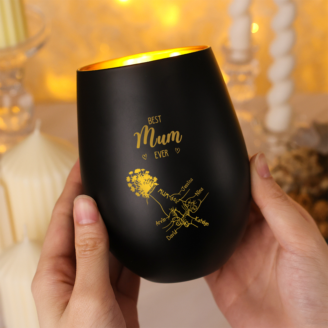 Personalized Glass Candle Holder Holding Hand Custom with 2–7 Names Best Mum Ever