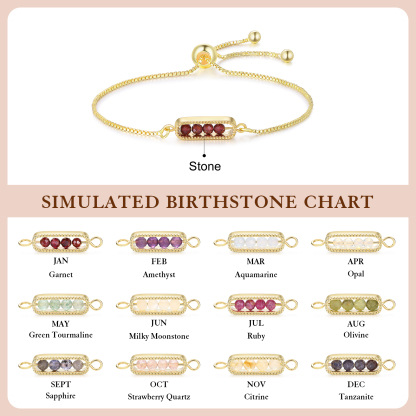 Personalised bar bracelet with birthstone, adjustable in a minimalist design