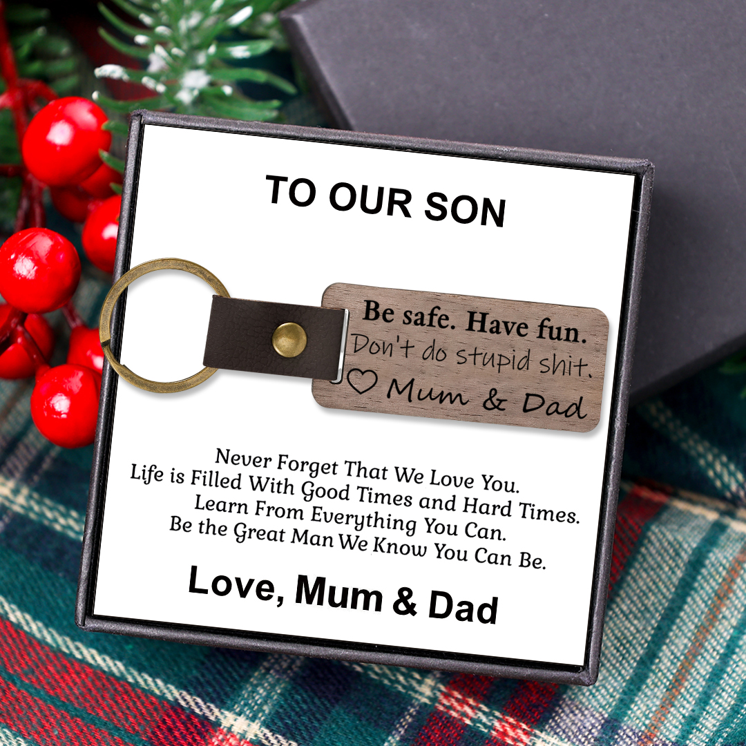 Don't Do Stupid Funny Wooden Keychain Drive Safe Have Fun Keychain Teenager Gift Set For Son/Daughter-Jessemade AU