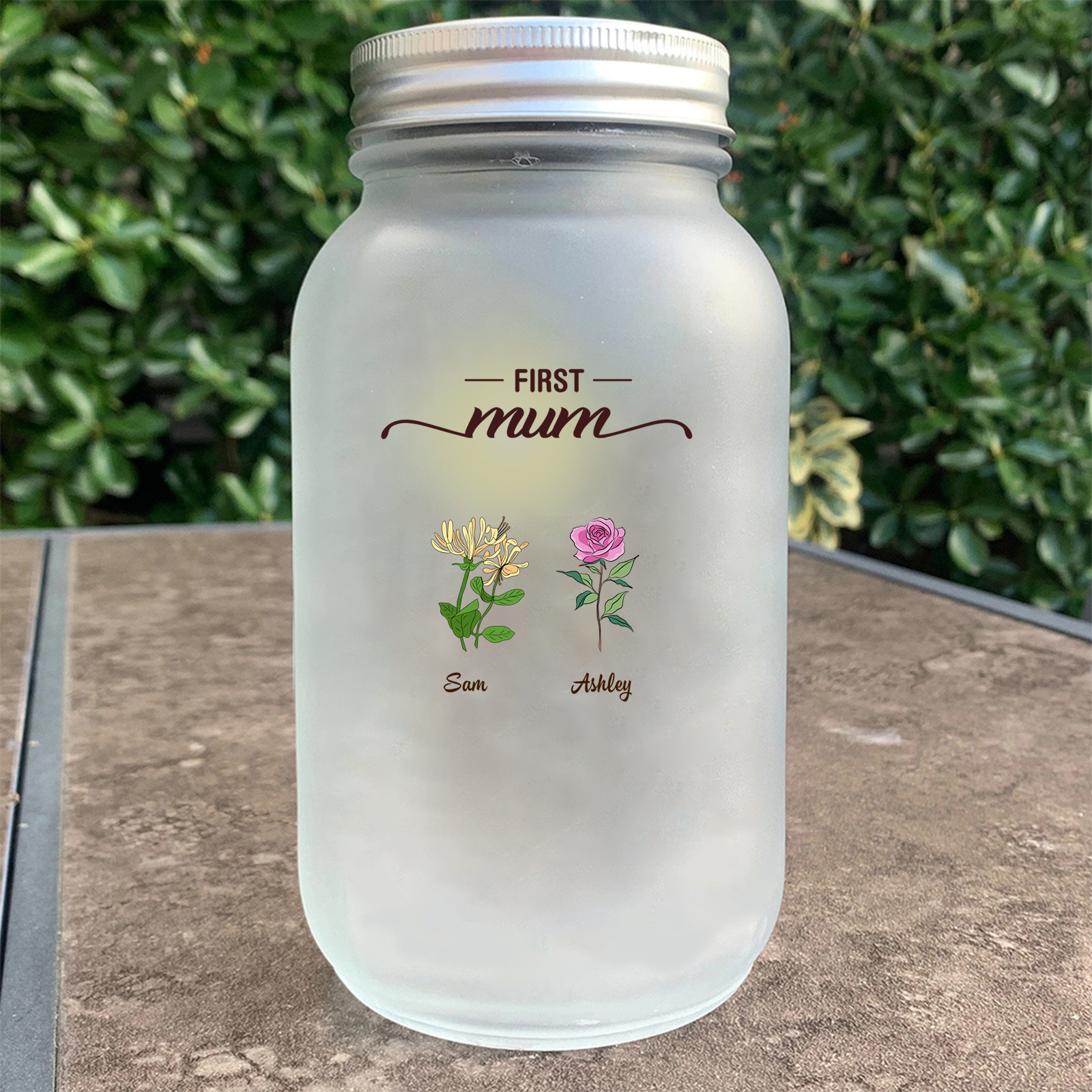 Personalised Flower Solar Mason Jar Light for Nan