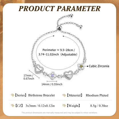 Personalised Birthstone Bracelet with Heart and Flowers, Customised with 2–5 Names and Stones