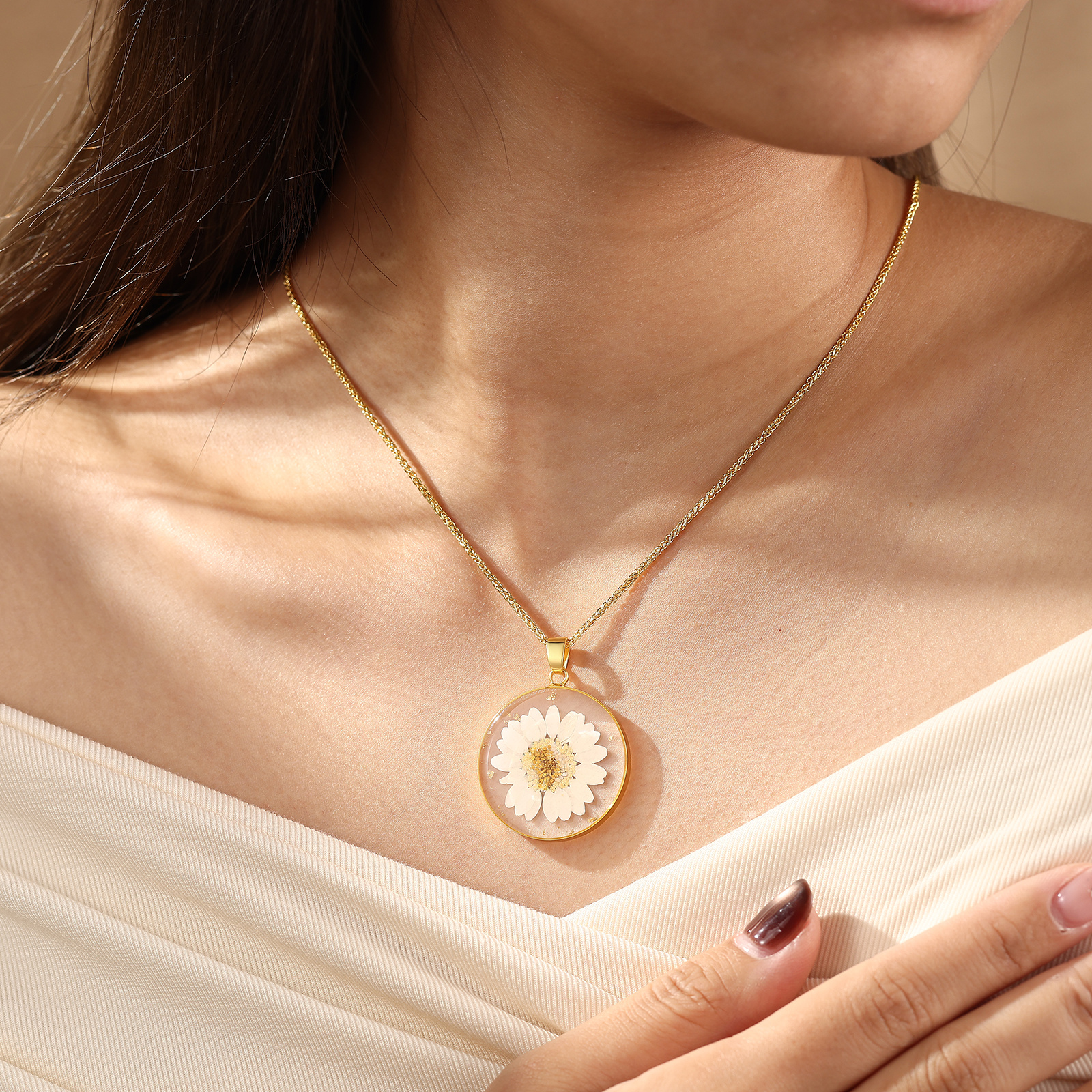 Personalised Gold Botanical Birth Flower Resin Pendant Necklace