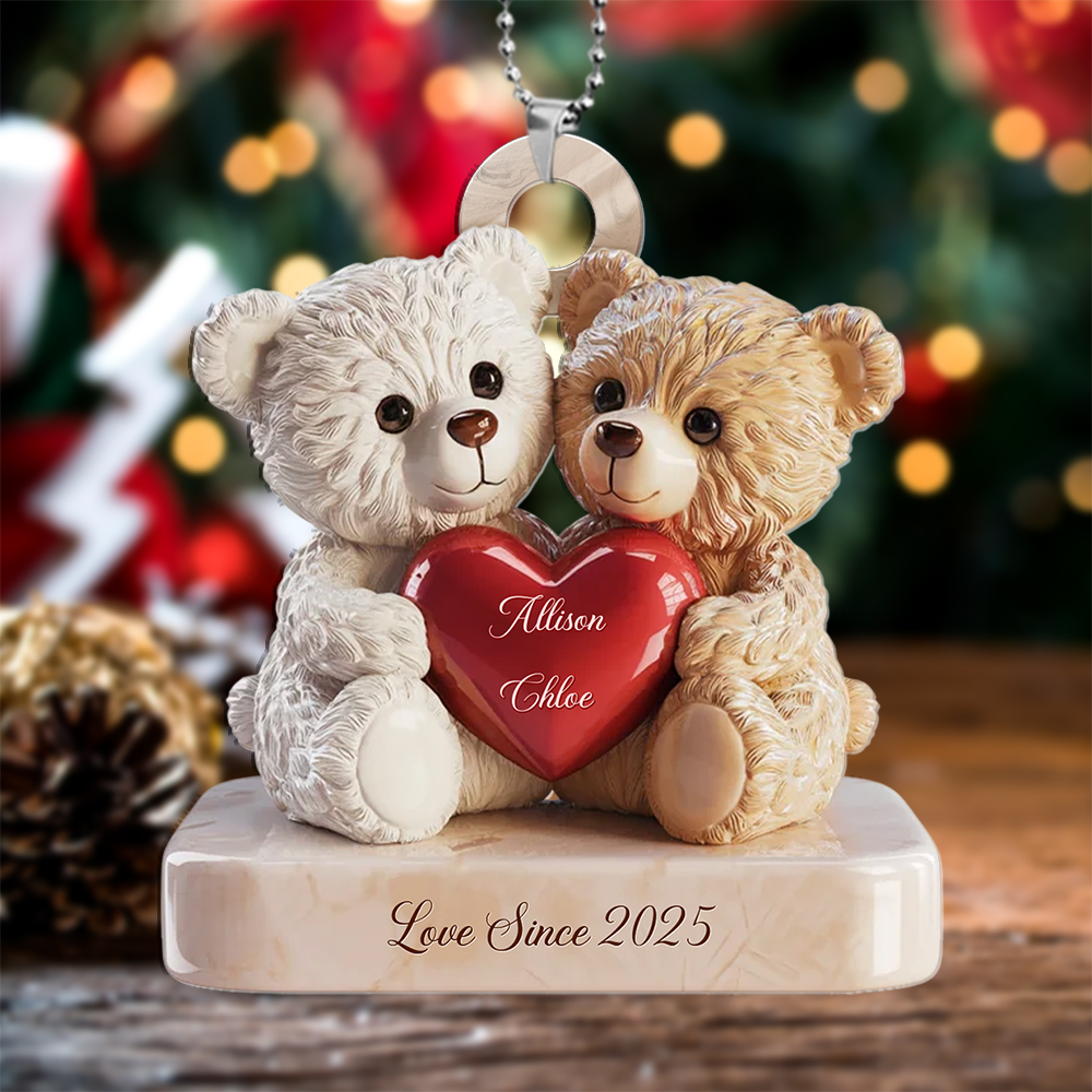 Customisable Heart-Shaped Teddy Bear Christmas Tree Decoration