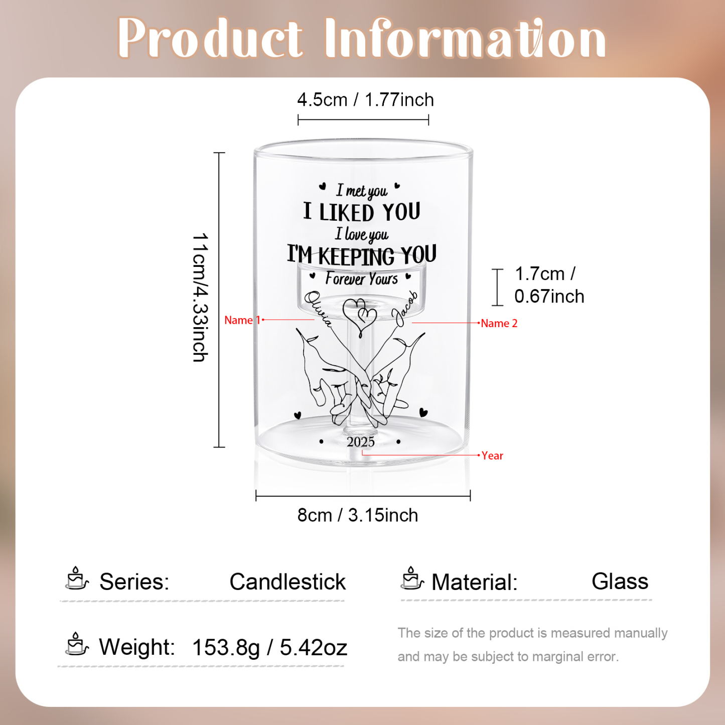 Personalised Pinky Promise Couple Candle Holder