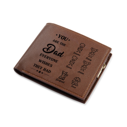 Personalised Men's PU Leather Wallet – Kids Doodle, 1–6 Names & Photo Engraving
