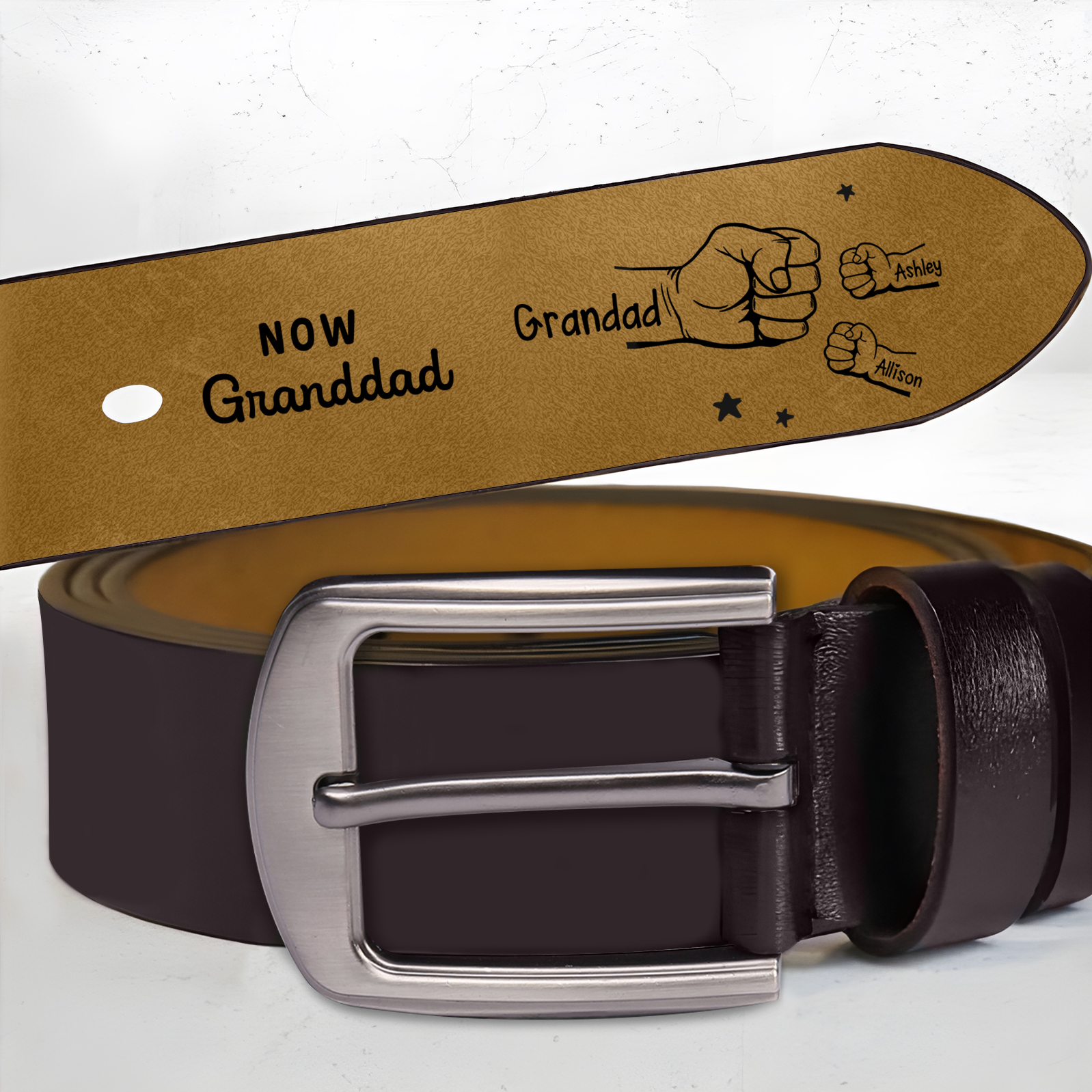 Personalised Leather Belt Customise 2-12 Kids Names and Fists Thoughtful Gift for Dad or Grandad | Jessemade