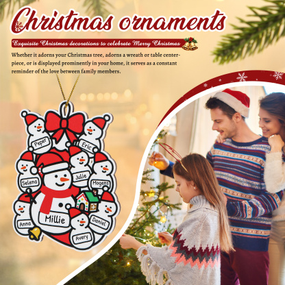 Personalised  Wooden Christmas Tree Decoration Snowman Family Tree Ornament