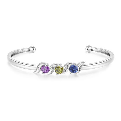 Personalised Women’s Birthstone Bangle Family Bracelet Customised with 1–5 Names and Stones