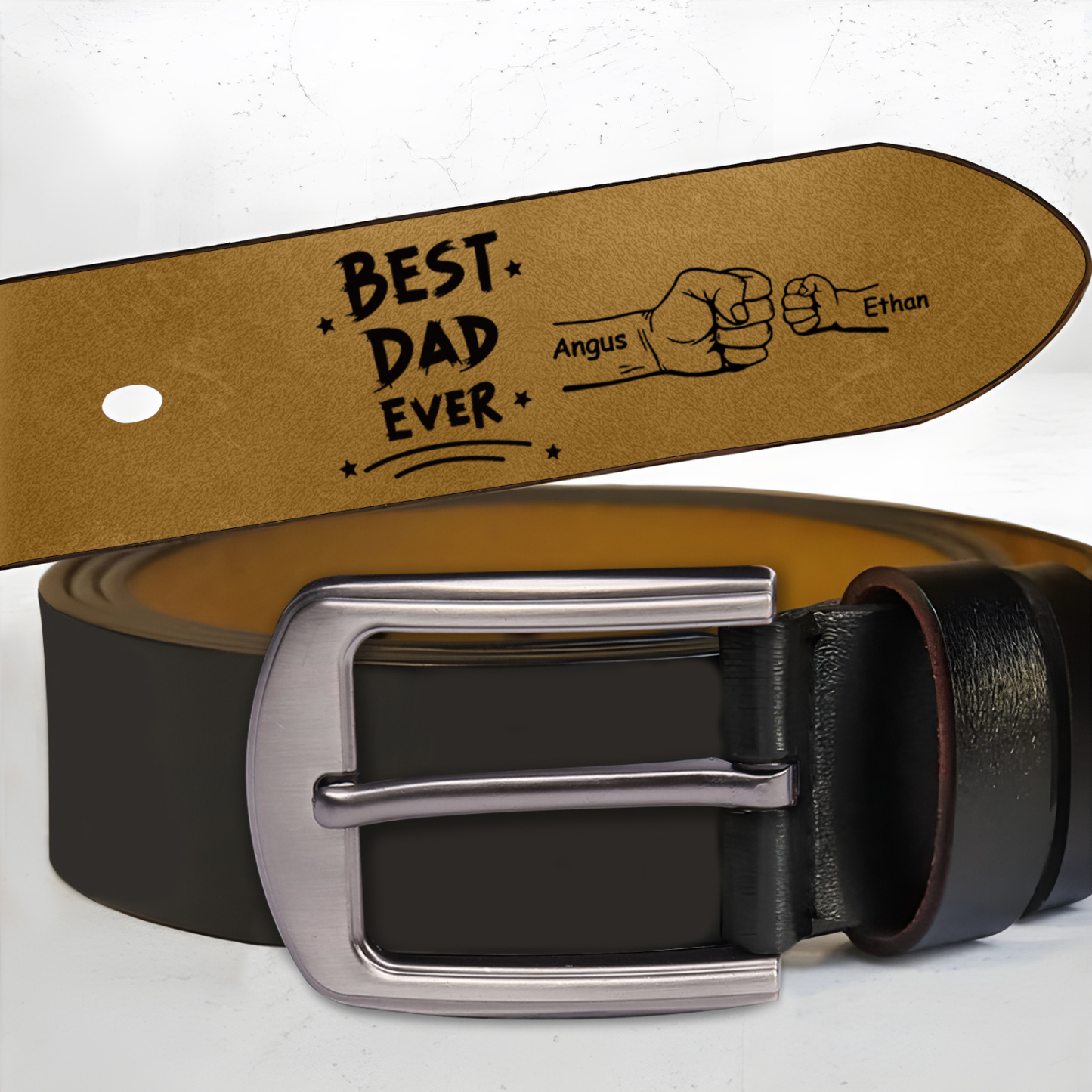 Personalised Belt Custom 2-6 Names Leather Belt with Fist Bump Gift for Him | Father’s Day Gift | Jessemade
