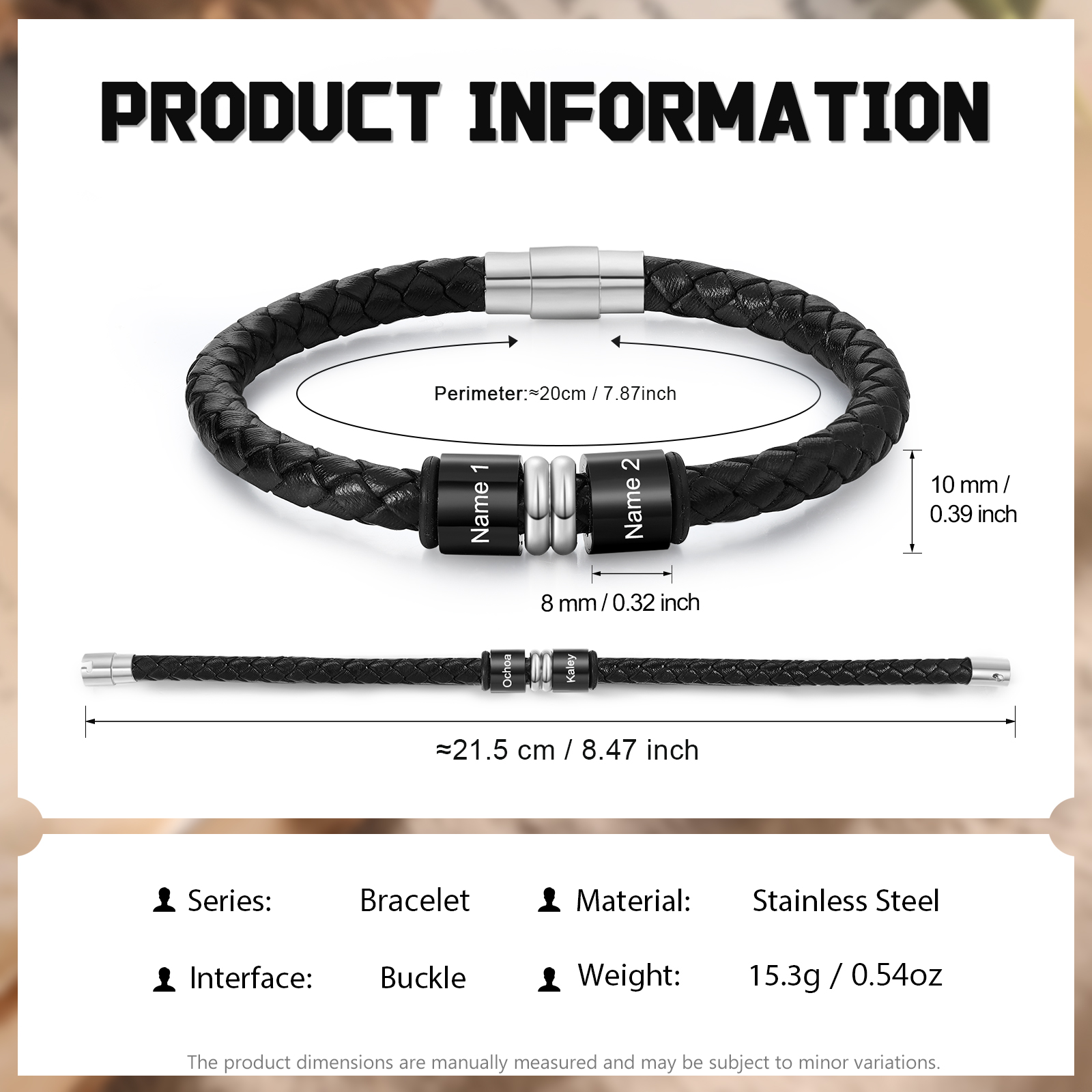 Personalised Bracelet 2-4 Names and Beads Leather Bracelet Gift for Men | Jessemade