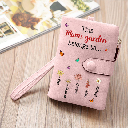 Personalised Wallet “Mum’s Garden” Floral PU Wristlet Purse