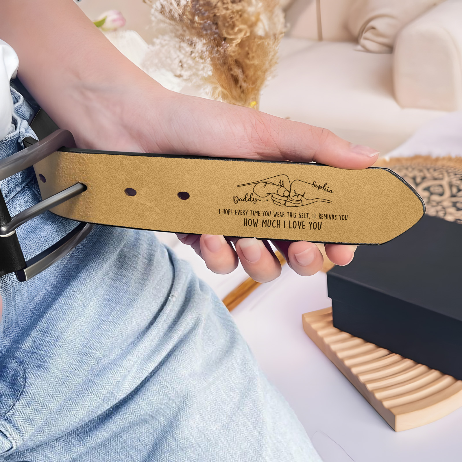 Personalised Leather Belt Custom 2 Names with Fist Design | Father's Day Gift | Jessemade