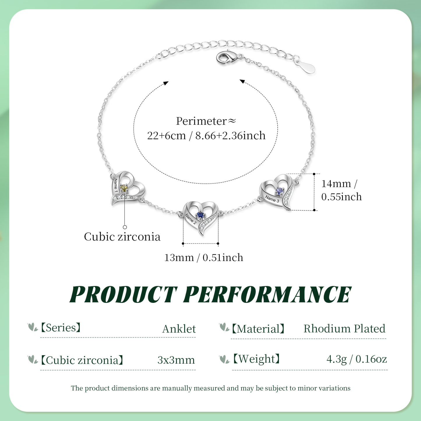 Personalised Heart Anklet Custom with 1-5 Names and Birthstones - Gift for Mum, Wife, Friend, Her | Jessemade