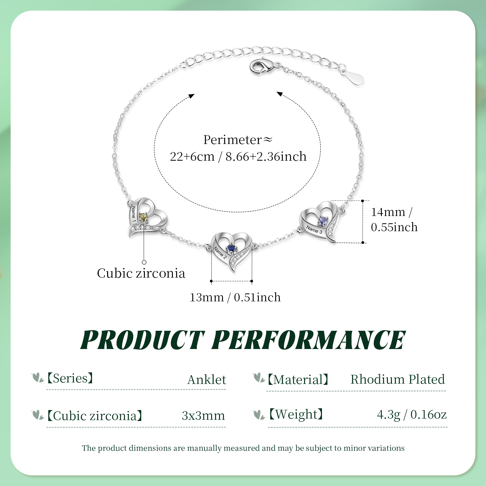 Personalised Heart Anklet Custom with 1-5 Names and Birthstones - Gift for Mum, Wife, Friend, Her | Jessemade