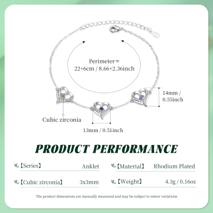 Personalised Heart Anklet Custom with 1-5 Names and Birthstones - Gift for Mum, Wife, Friend, Her | Jessemade