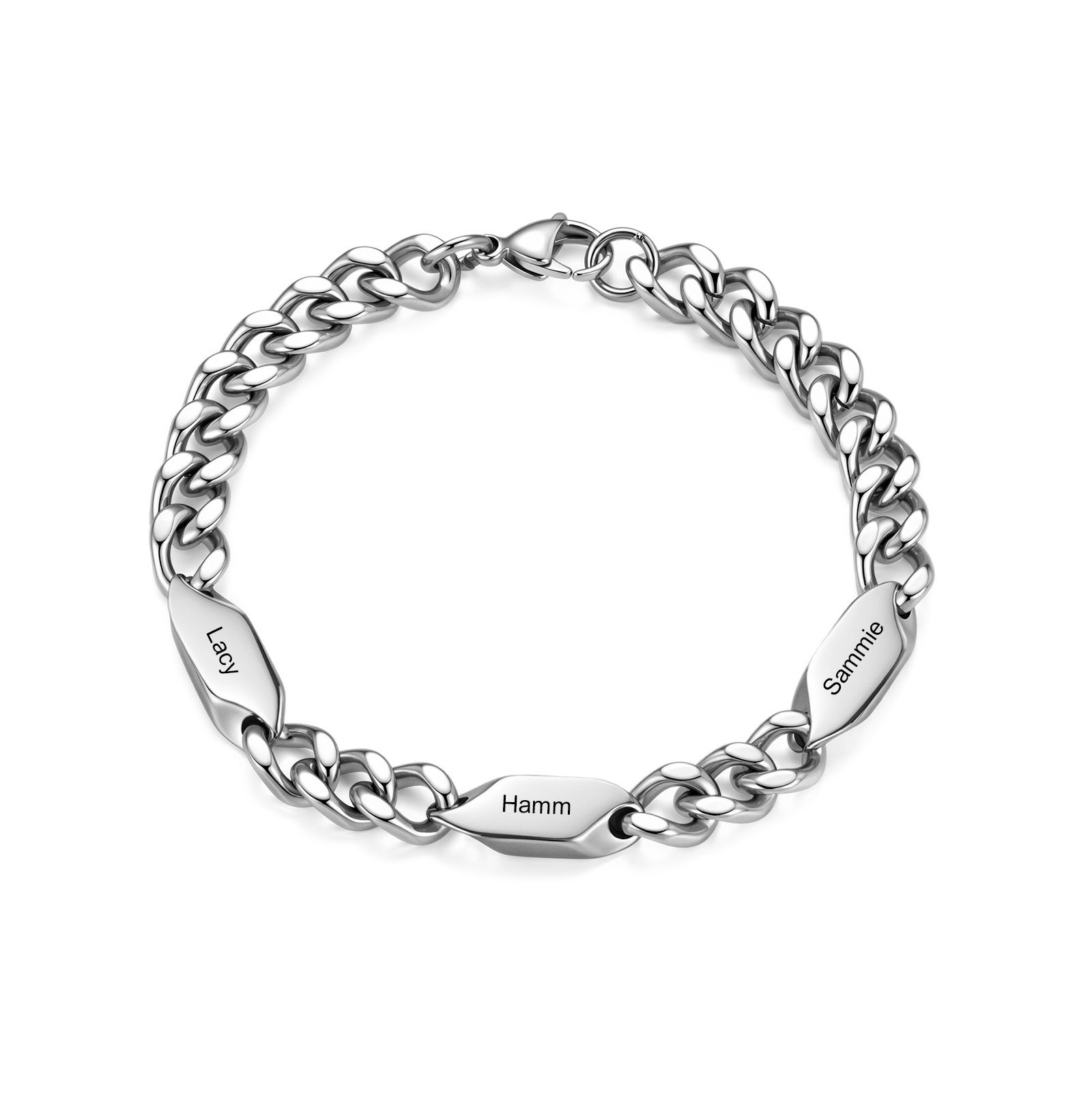 Personalised Men’s Stainless Steel Curb Chain Bracelet with 1 to 5 Engraved Names – Unique Gift for Dad, Husband or Family
