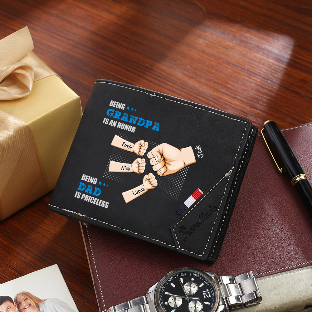 Customisable Black Wallet - Fists for Dad/Grandpa