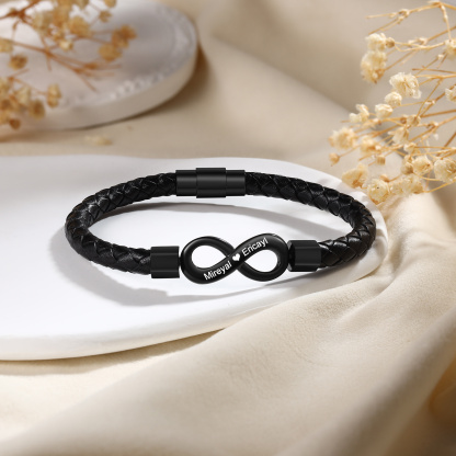 Personalised Black/Silver Infinity Bracelet for Couples with 2 Names