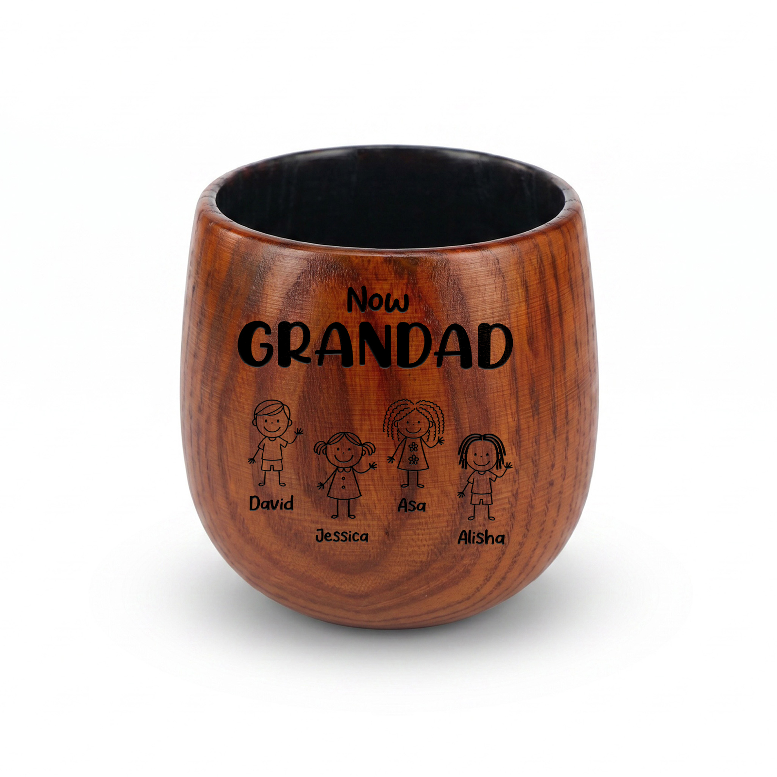 Personalised Wooden Whisky Tumbler for Dad or Grandad – 2 to 16 Children and Names