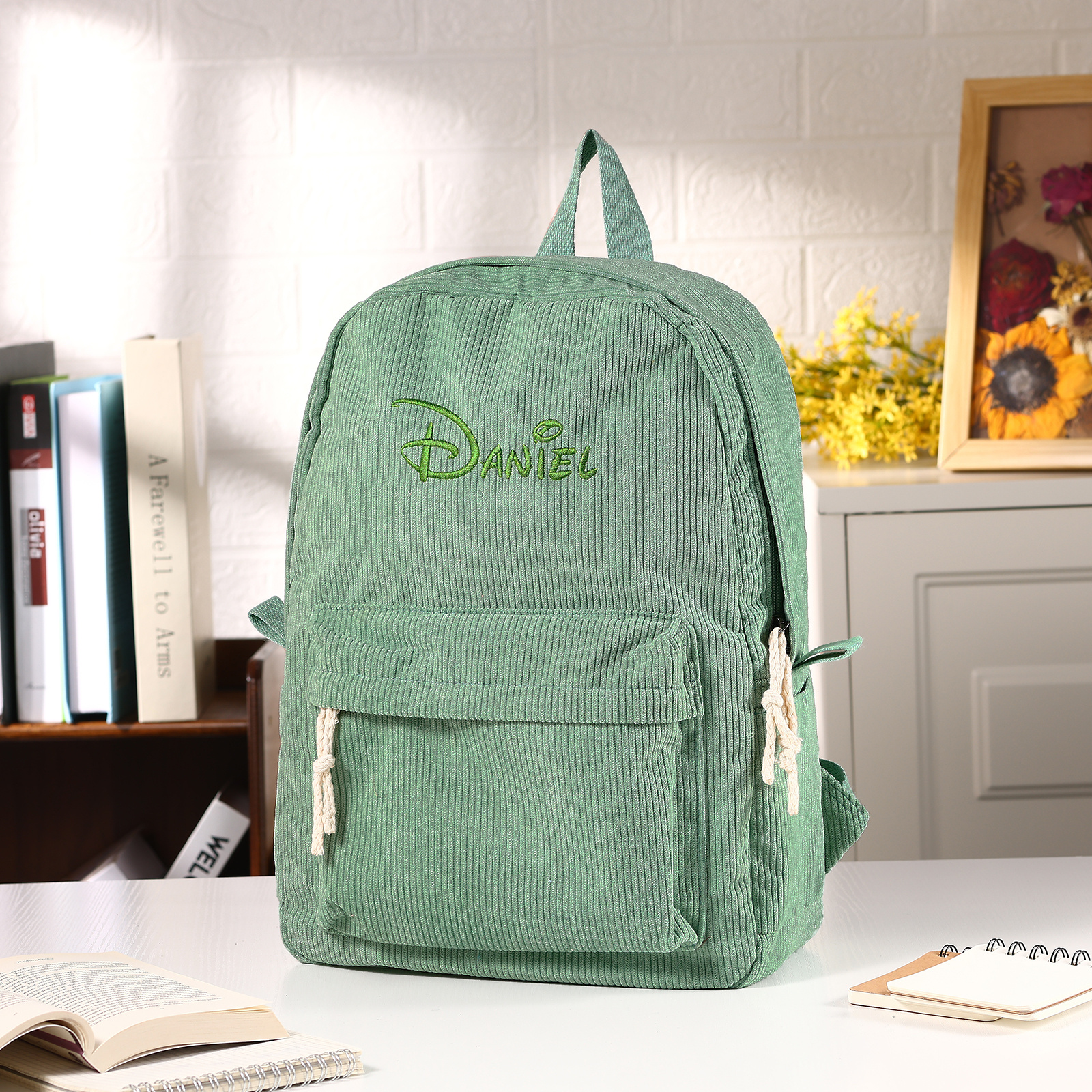 Personalised Corduroy School Backpack, Custom Name, Large Capacity | Jessemade