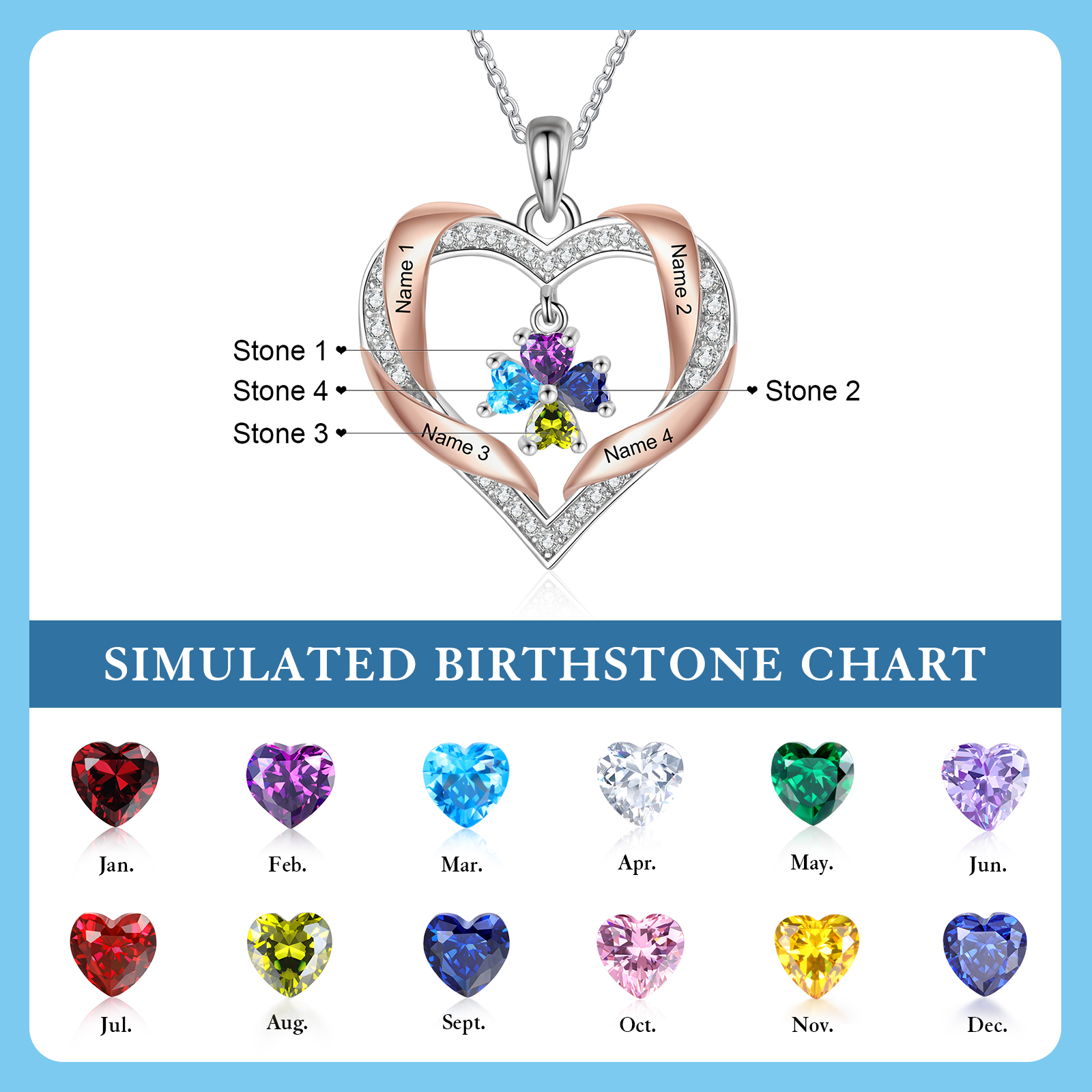 Personalised Two-Tone Birthstone Heart Necklace
