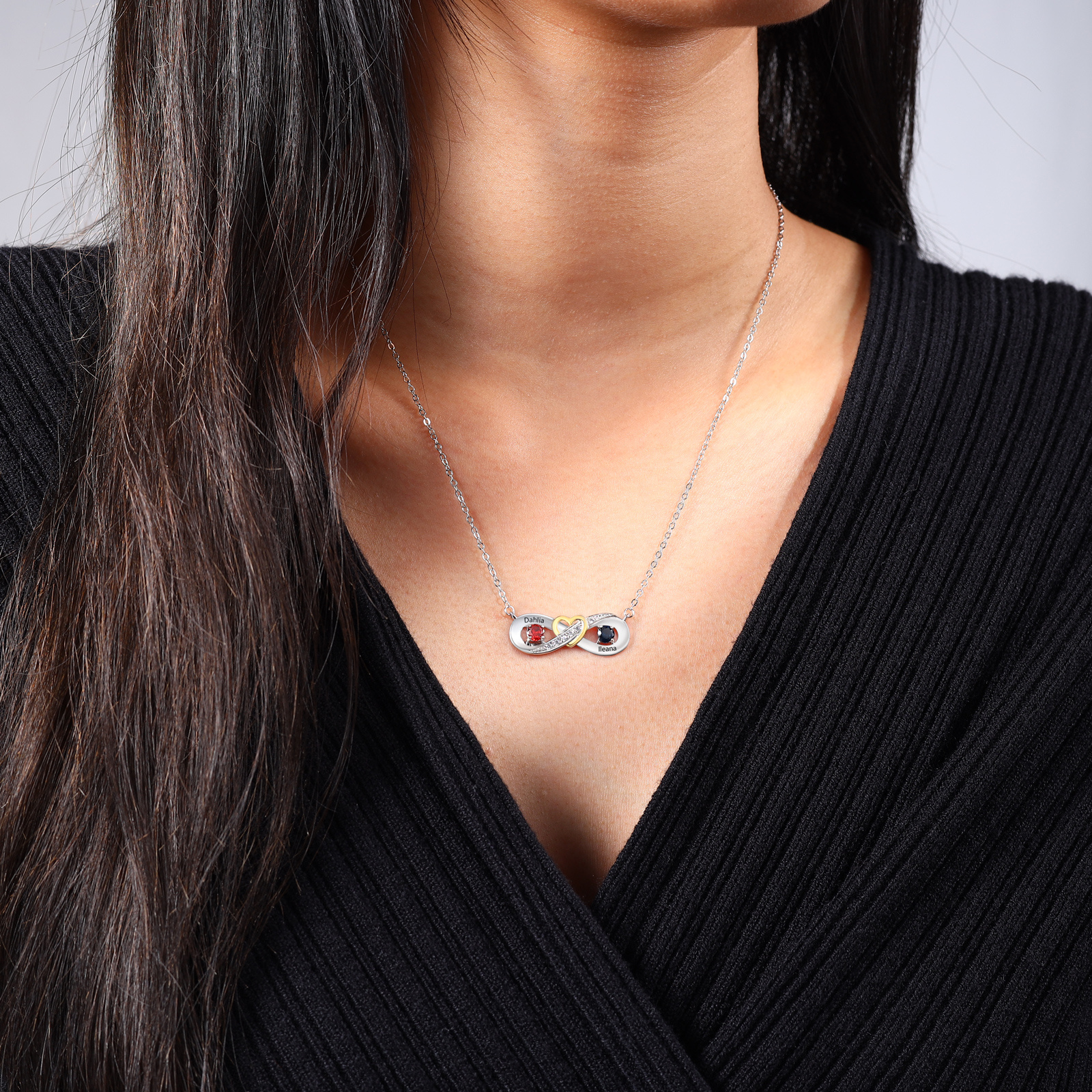 Personalised S925 Silver Infinity Birthstone Heart Necklace for Her