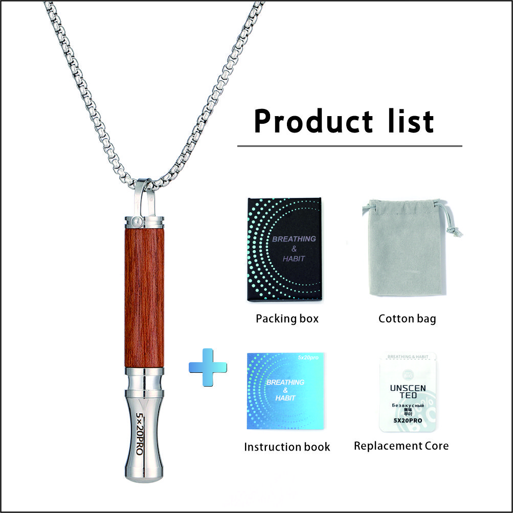 Breathing necklace with wooden pendant to relieve anxiety and stop smoking