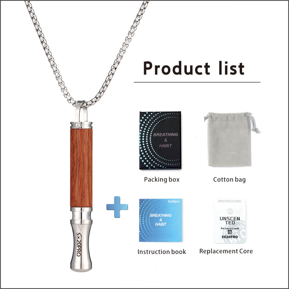 Breathing necklace with wooden pendant to relieve anxiety and stop smoking