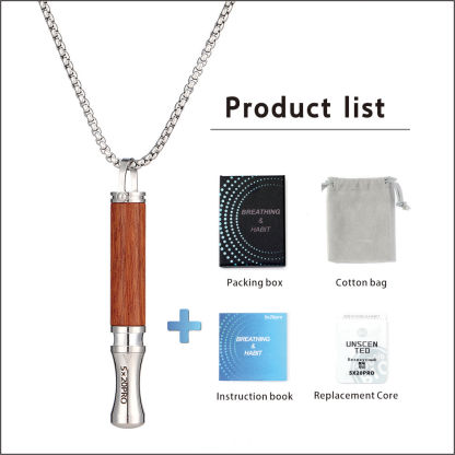 Breathing necklace with wooden pendant to relieve anxiety and stop smoking