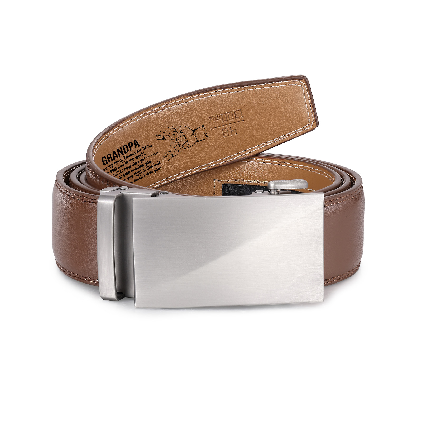 To My Grandpa - Personalised Leather Belt with 2-6 Names and Fist, Grandparents Day Gift for Granddad | Jessemade