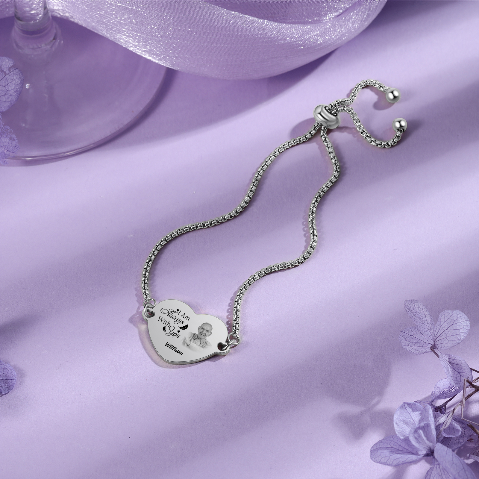 Personalised heart bracelet with photo – Memorial gift 'I am always with you'
