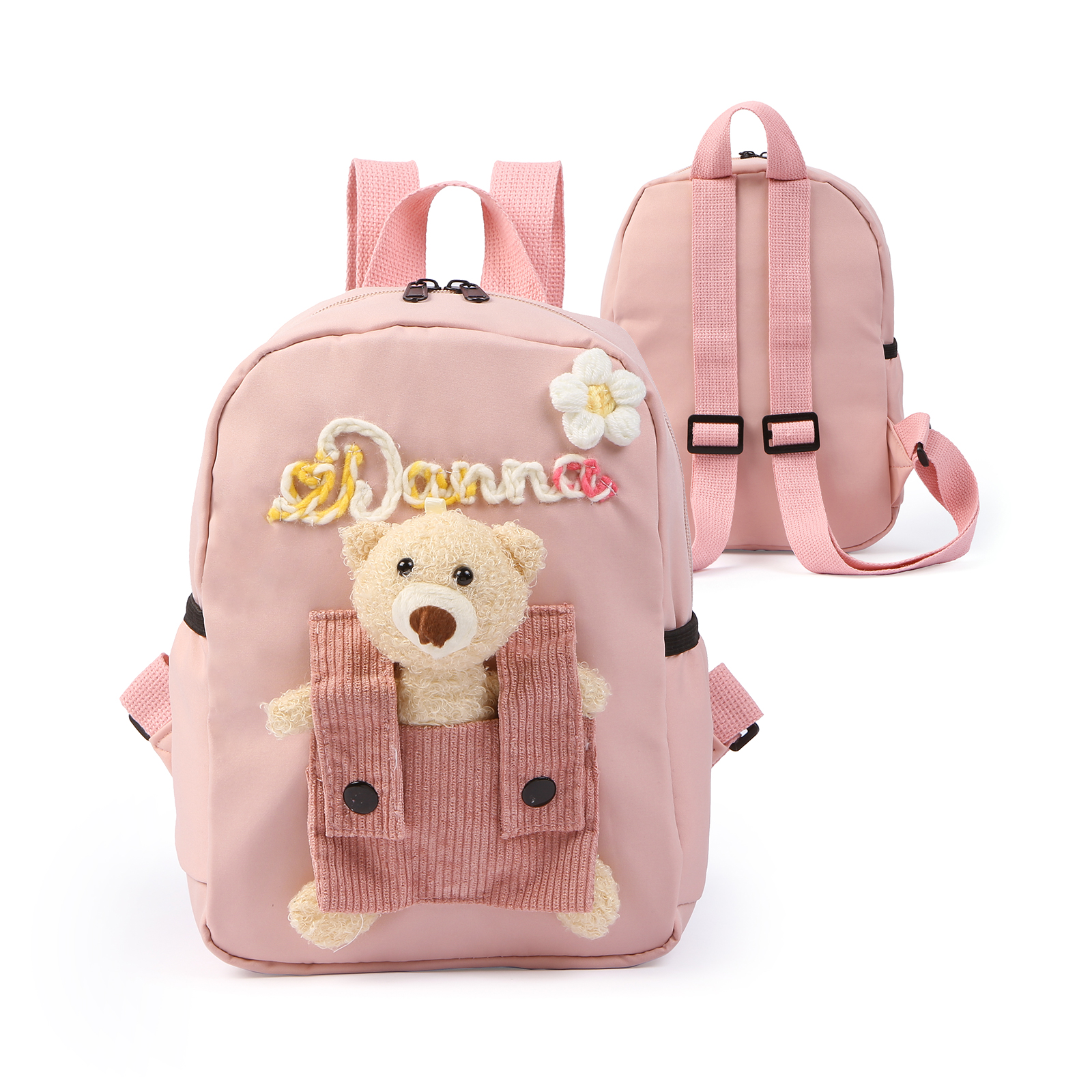 Personalised Teddy Bear Plush Backpack with Name and Choice of Colours | Back to School Gift for Children | Jessemade