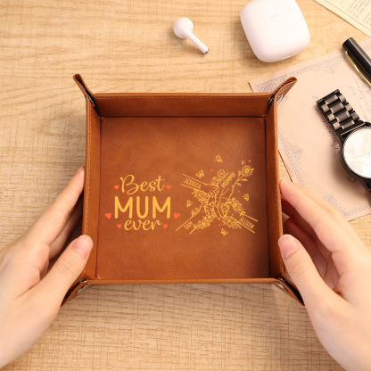 Personalised Leather Valet Tray with 2–7 Names, best Mum ever Mother's day gift