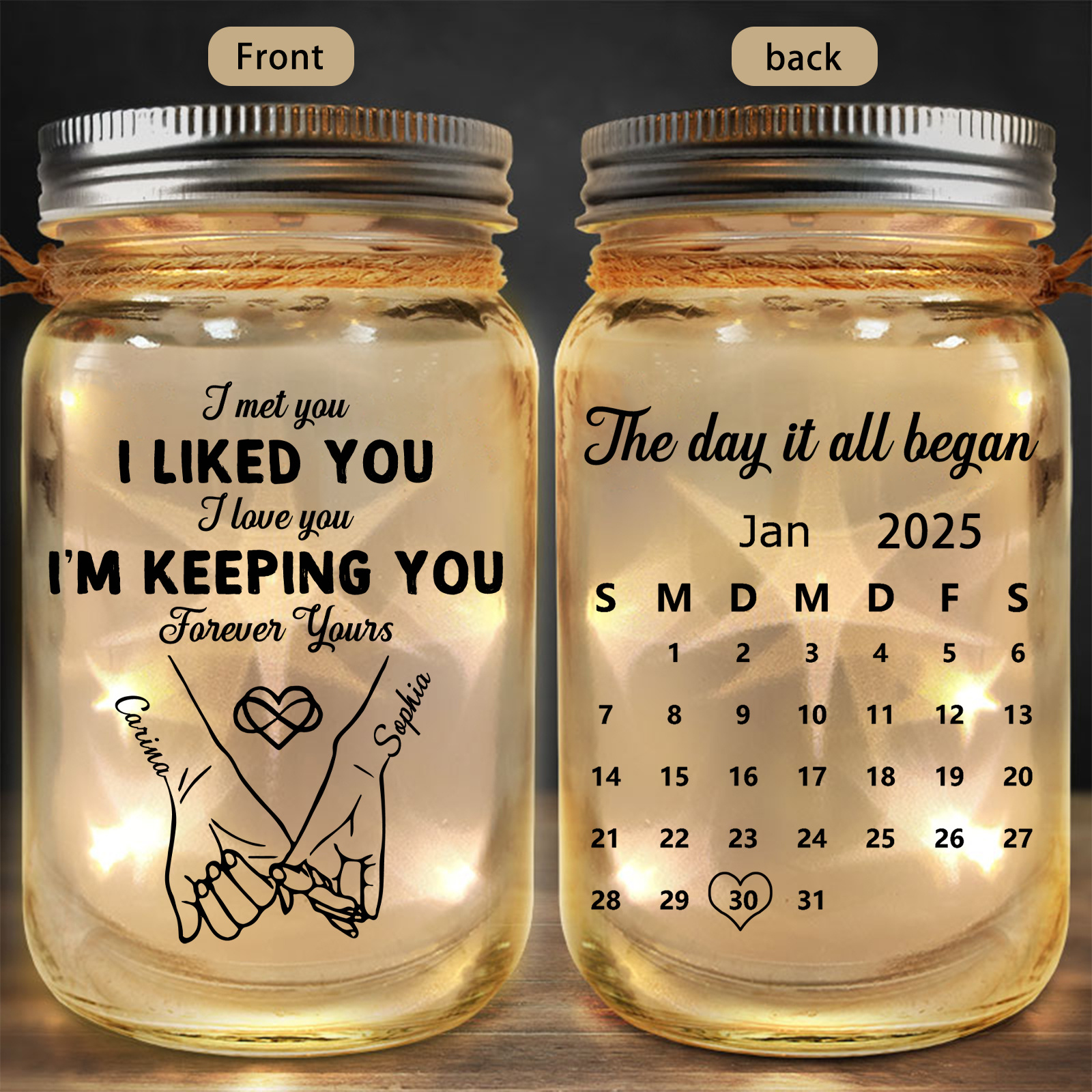 Personalised Couple Pinky Promise Mason Jar Fairy Light