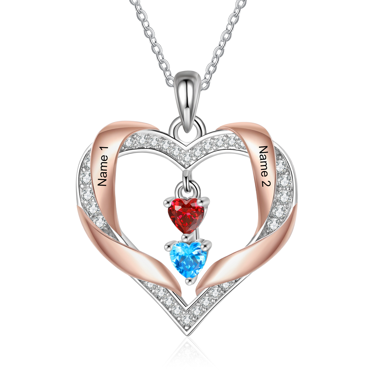 Heart Birthstone Necklace Personalise 2 to 4 Names for Women | Jessemade