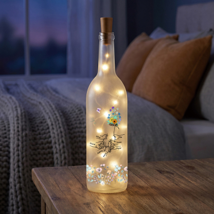 Personalized LED Bottle Light with 2-12 Custom Family Names and Floral Family Hands Design for Mum