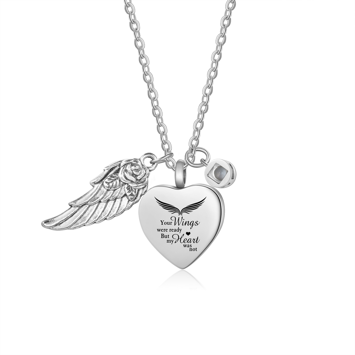 Personalised Memorial Heart Necklace with Angel Wing