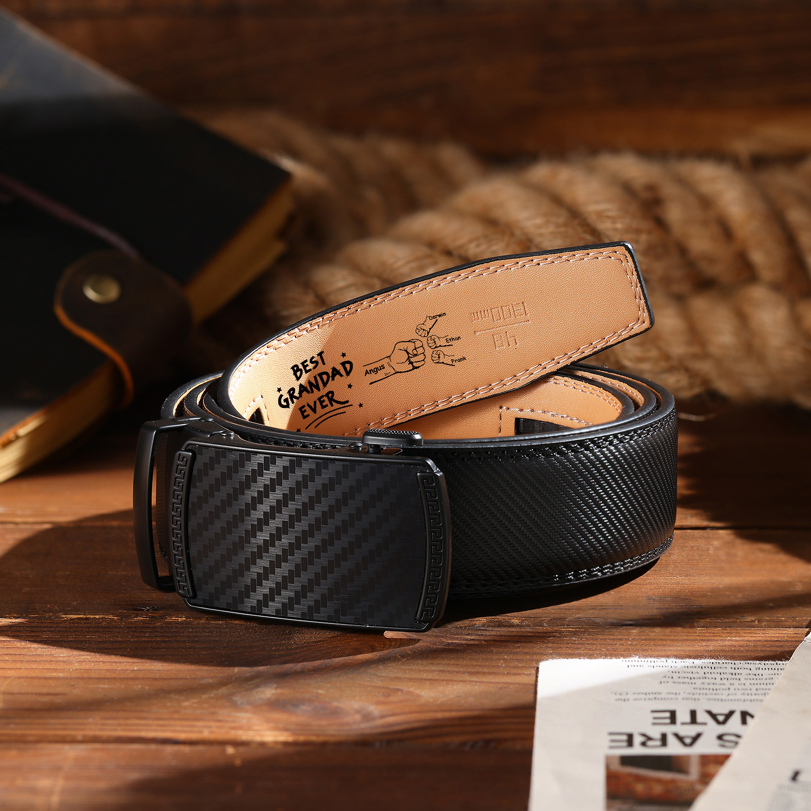 Personalised Grandad Belt with 2-6 Names and Black Fists Practical Gift for Grandpent's Day | Jessemade