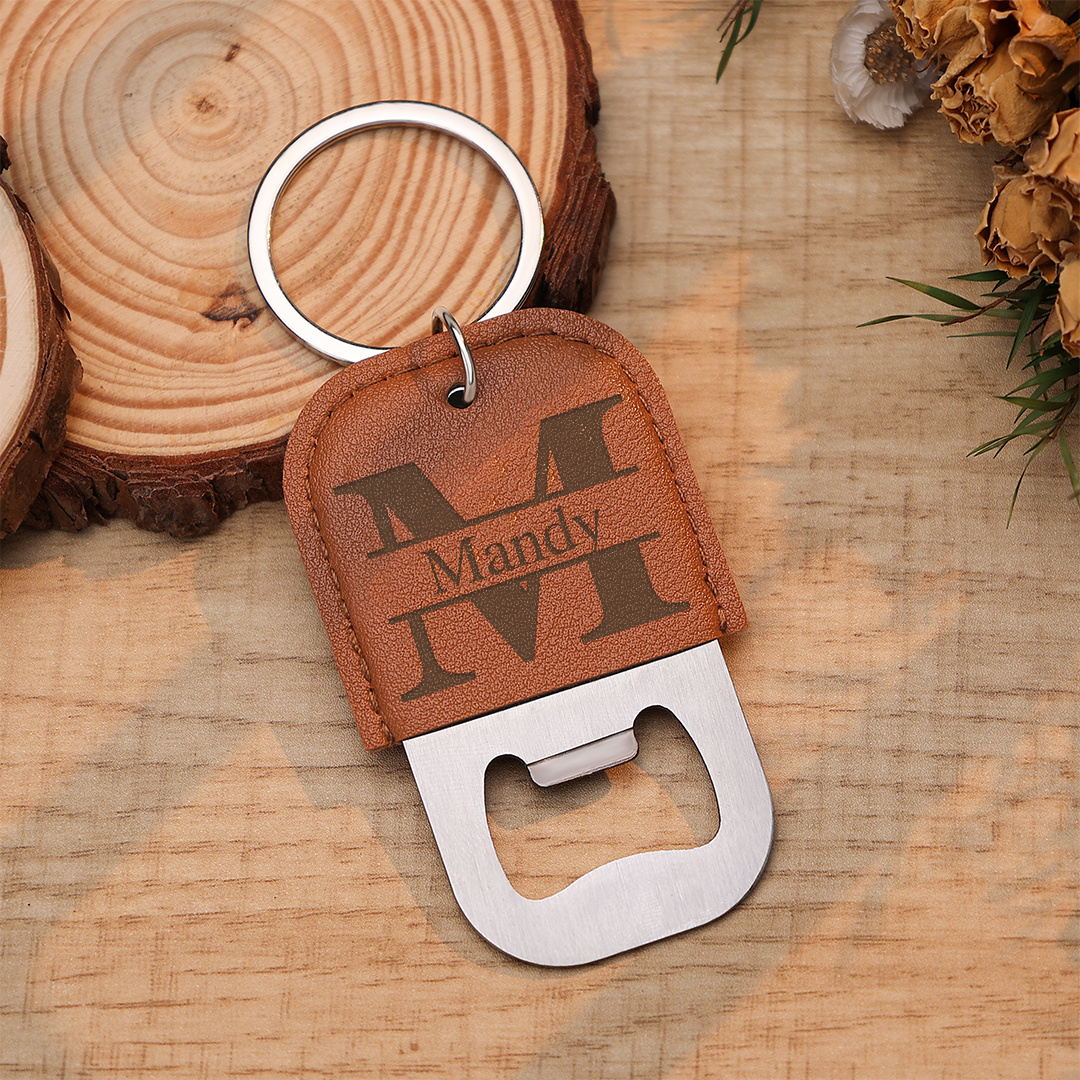 Personalised Leather Initial Bottle Opener Keyring for Men