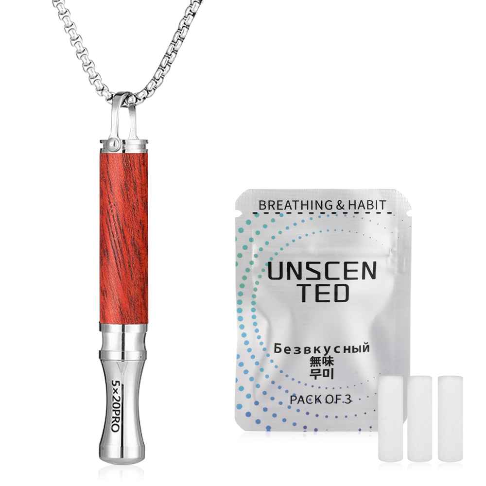 Breathing necklace with wooden pendant to relieve anxiety and stop smoking