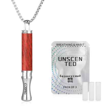 Breathing necklace with wooden pendant to relieve anxiety and stop smoking