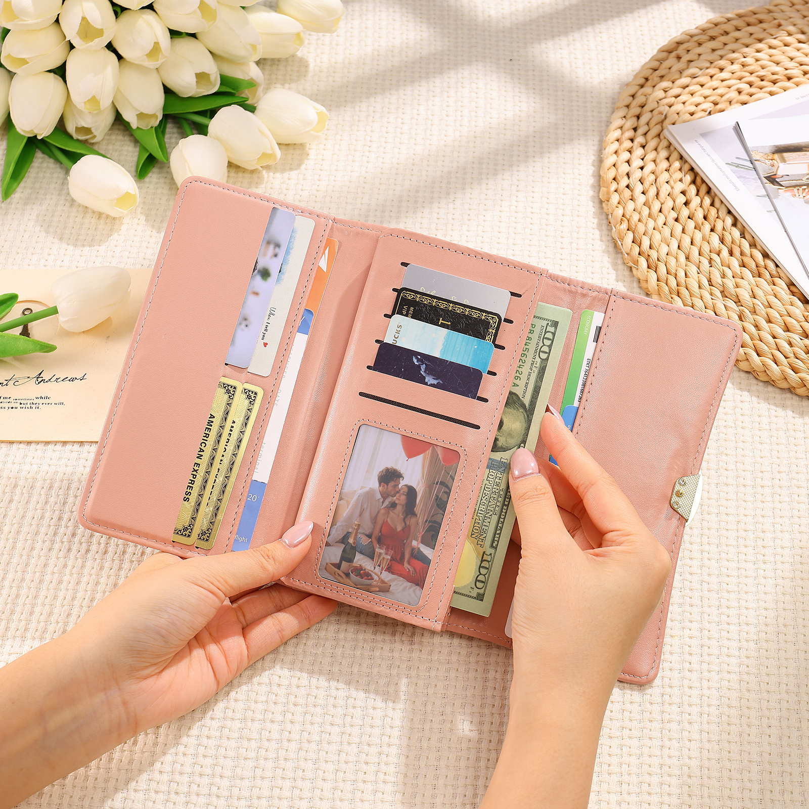 Personalised Long Women’s Leather Wallet with Birth Flower and Name