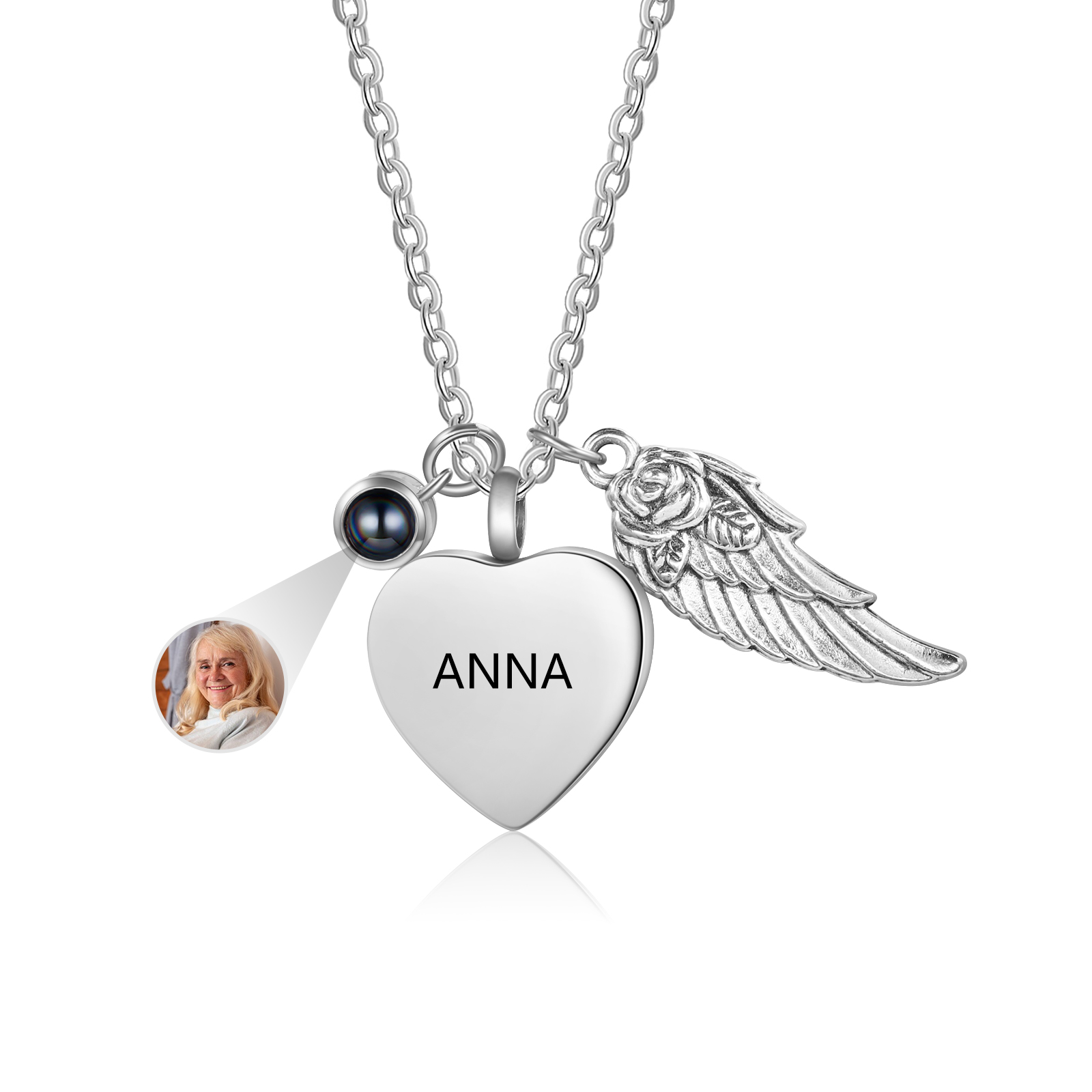 Personalised Memorial Heart Necklace with Angel Wing