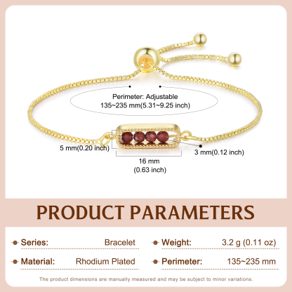 Personalised bar bracelet with birthstone, adjustable in a minimalist design